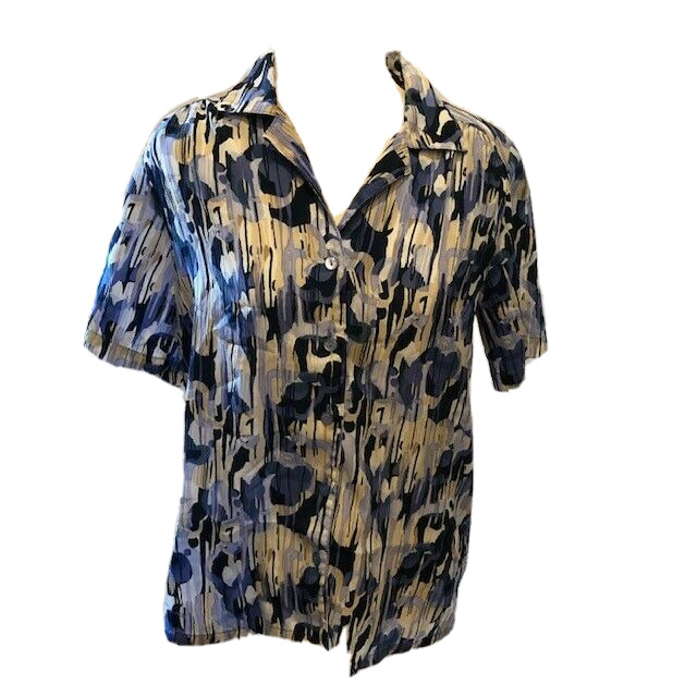 Vintage Blouse Donnkenny Classics Women’s Size S Blue Floral Short Sleeve 80’s