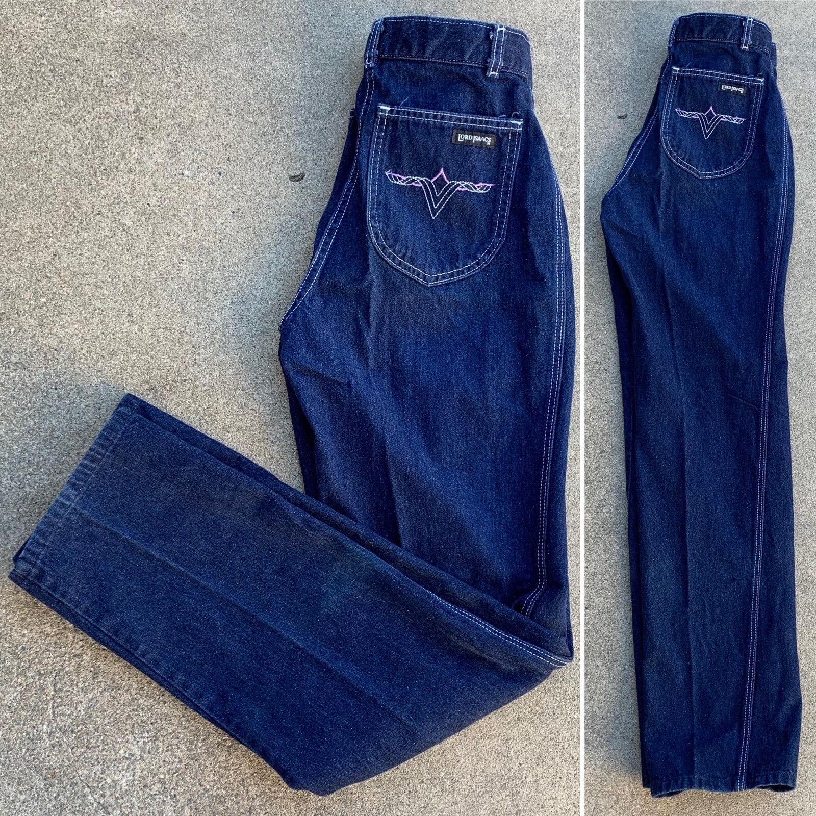 Lord Isaacs High Waist Jeans Talon Zip Embroidered Western Pockets 70s 80s Vtg