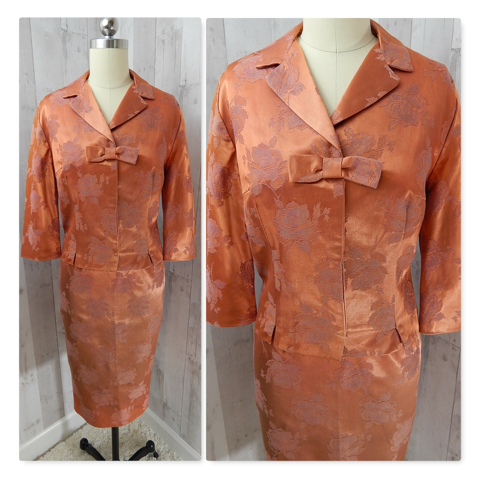 Vintage 1960s Copper Brocade 2PC Suit Skirt/Jacket~MISS TRUDE JR Small