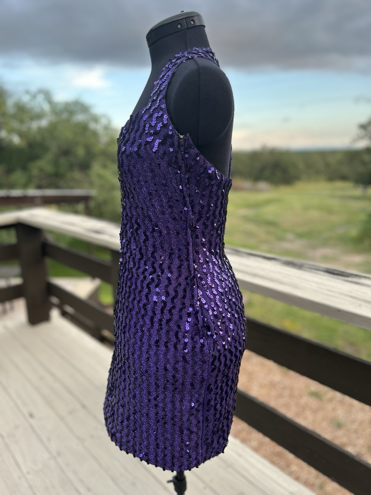 Vtg Purple Sequin Mini Dress Halter Top 90s 80s Glam Union Made Michelle Vincent