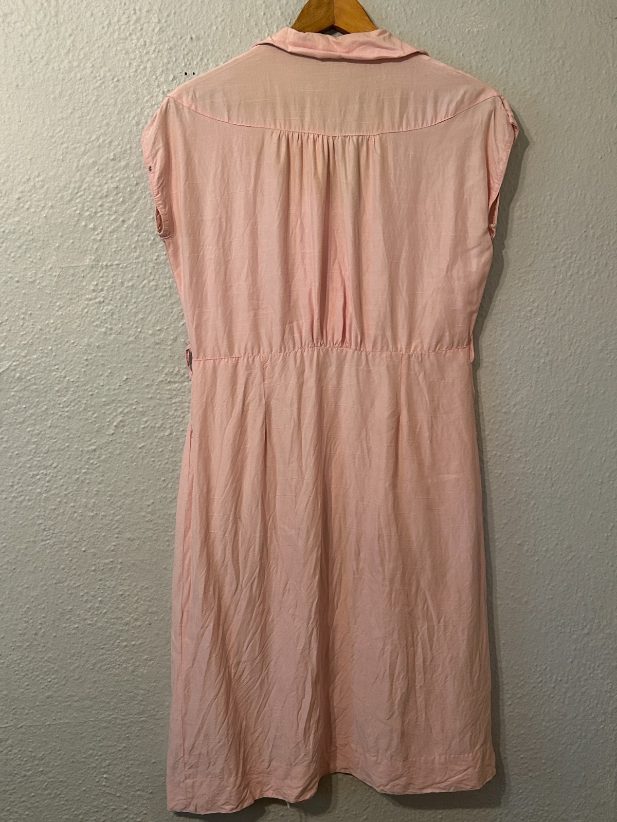 Vtg 1940s 50s Womens Sz L Pink Day Dress Rockabilly VLV Textured Rayon