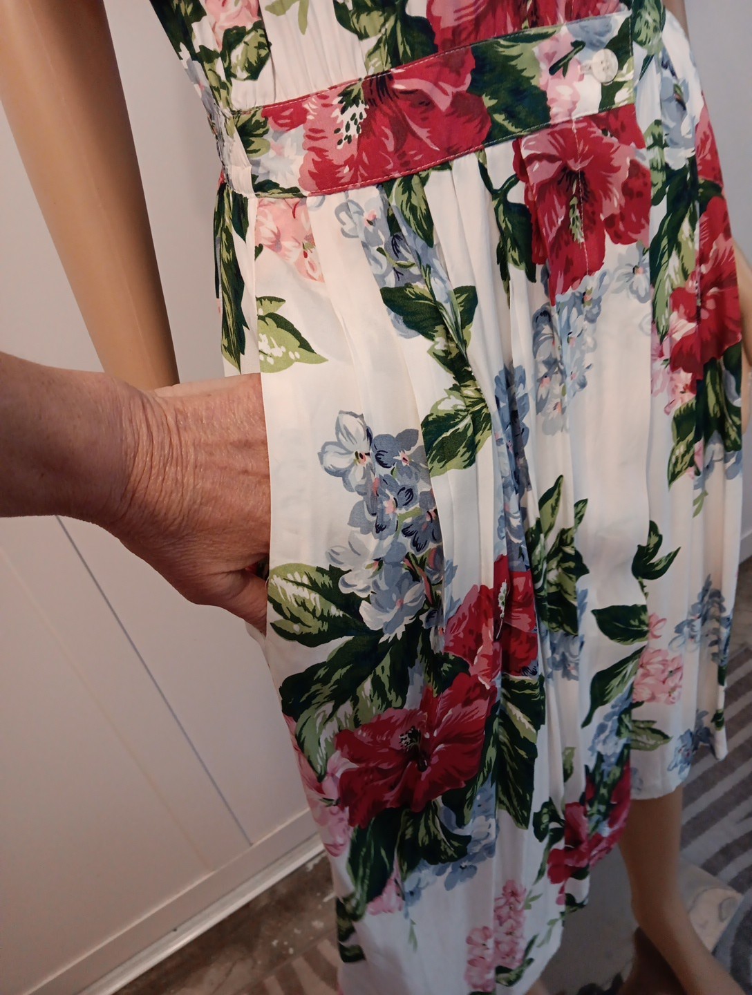 Vintage Carol Anderson Blue Floral Button-Down Rayon Dress Cottagecore Sz 10P