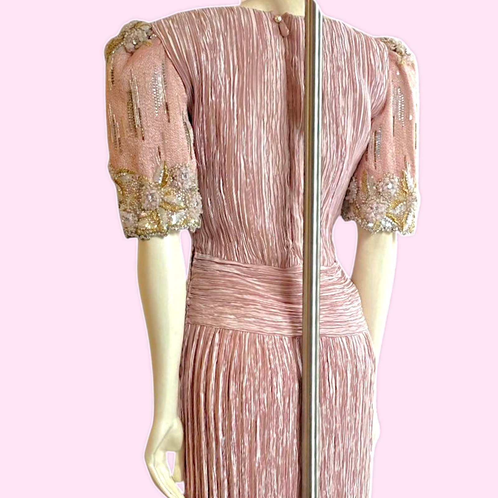 Vintage Mary McFadden Couture Fortuny Style Pleated Gown Blush Nude Pink Small