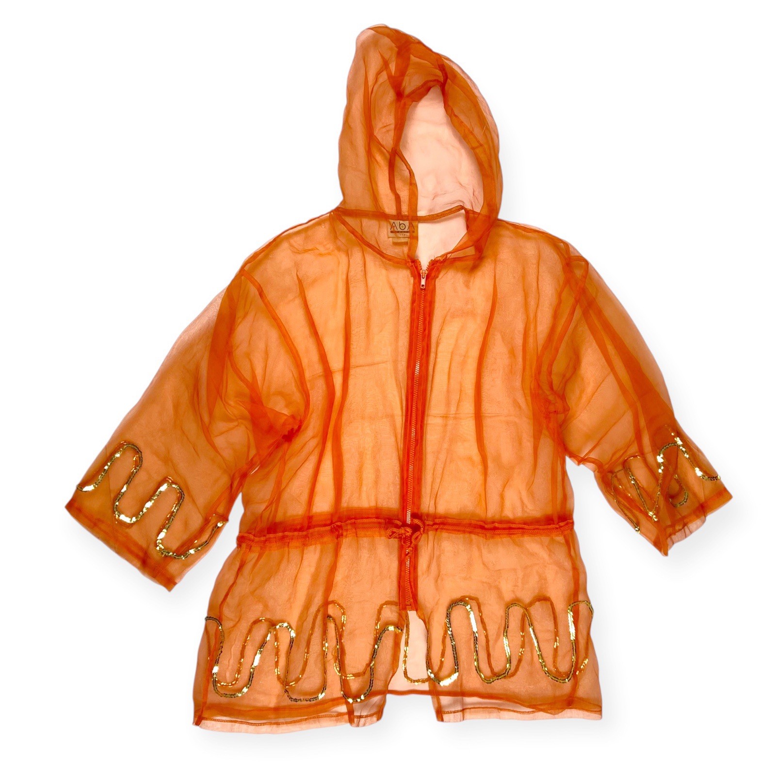ABA Fashion Womens VTG 90s Orange Sheer Organza Sequin Jacket G2U