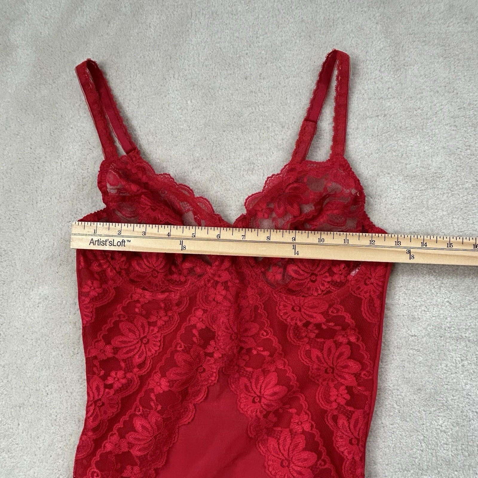 VTG 70s Dolores Poirette Red Lace Teddy Lingerie Bodysuit ILGWU Bustier Sz 34