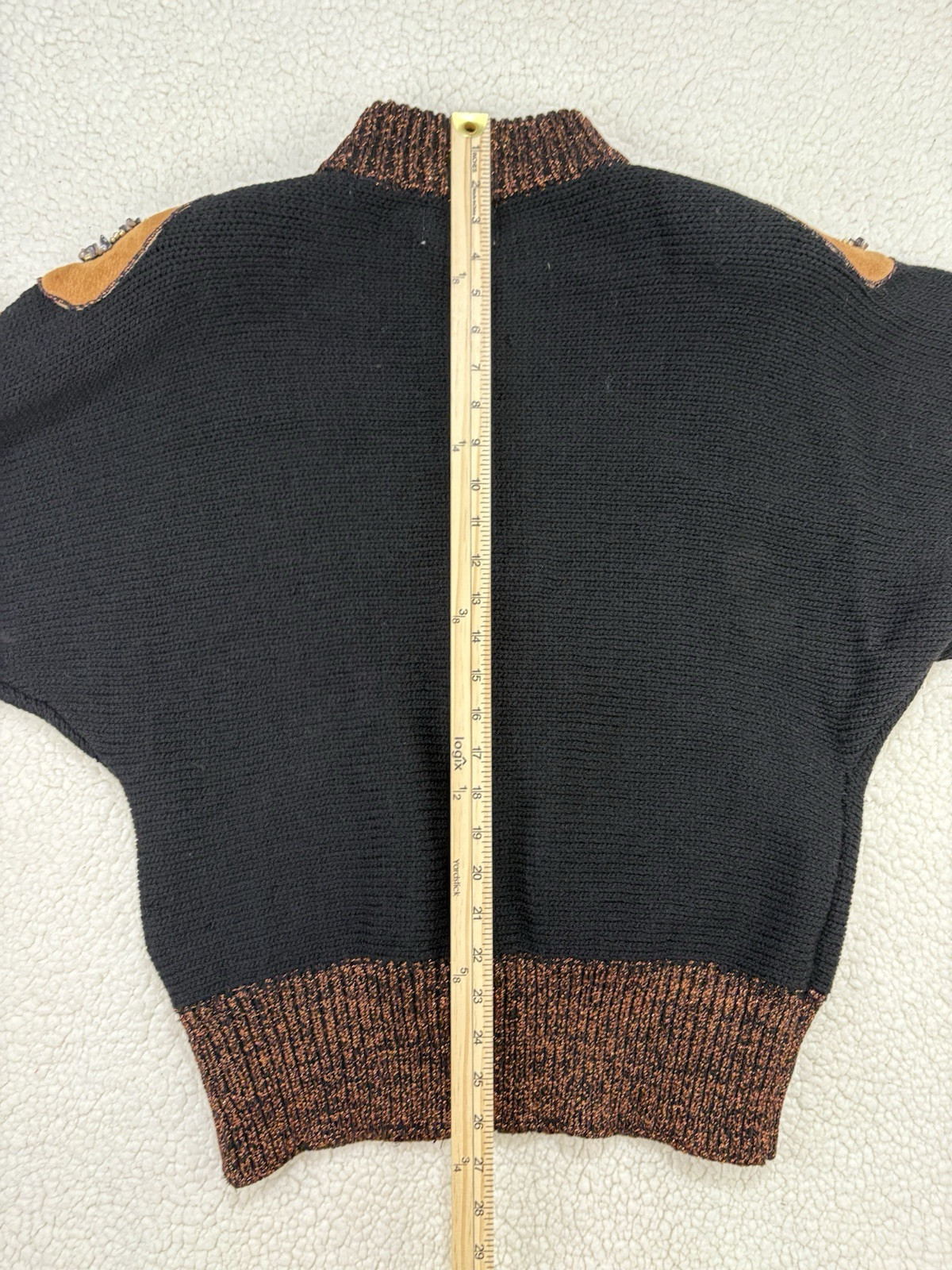 Vtg 80s Christine Knit Jacket Zip Sweater Embellished Beaded Suede Wool Tassels