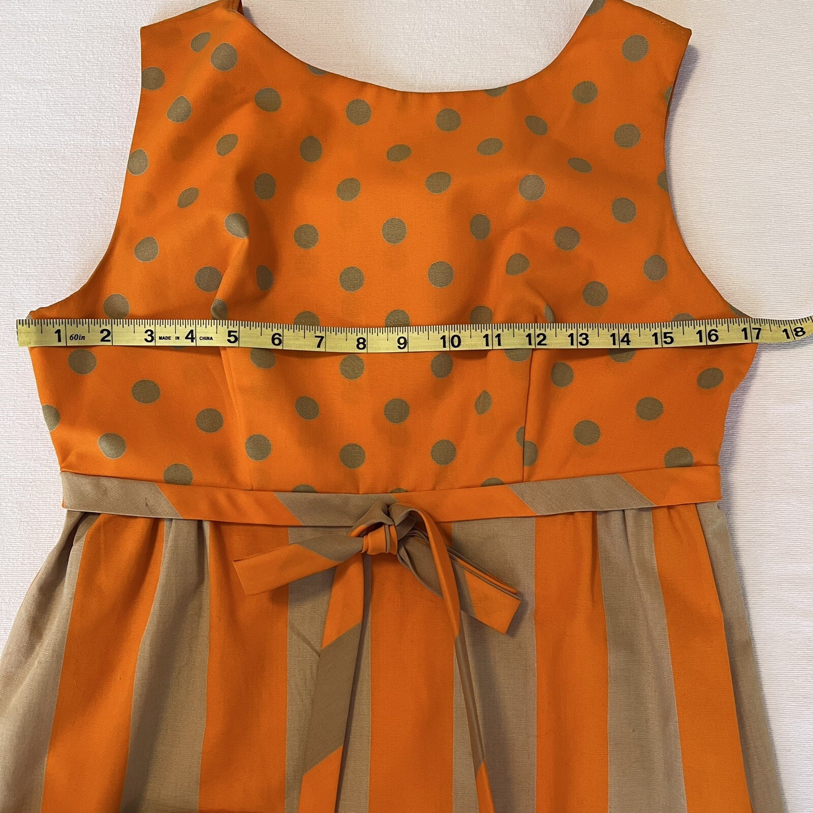 Vintage 60s 70s Jovi Fashion Dress Orange Gold Dots Stripes Twiggy Mad Men