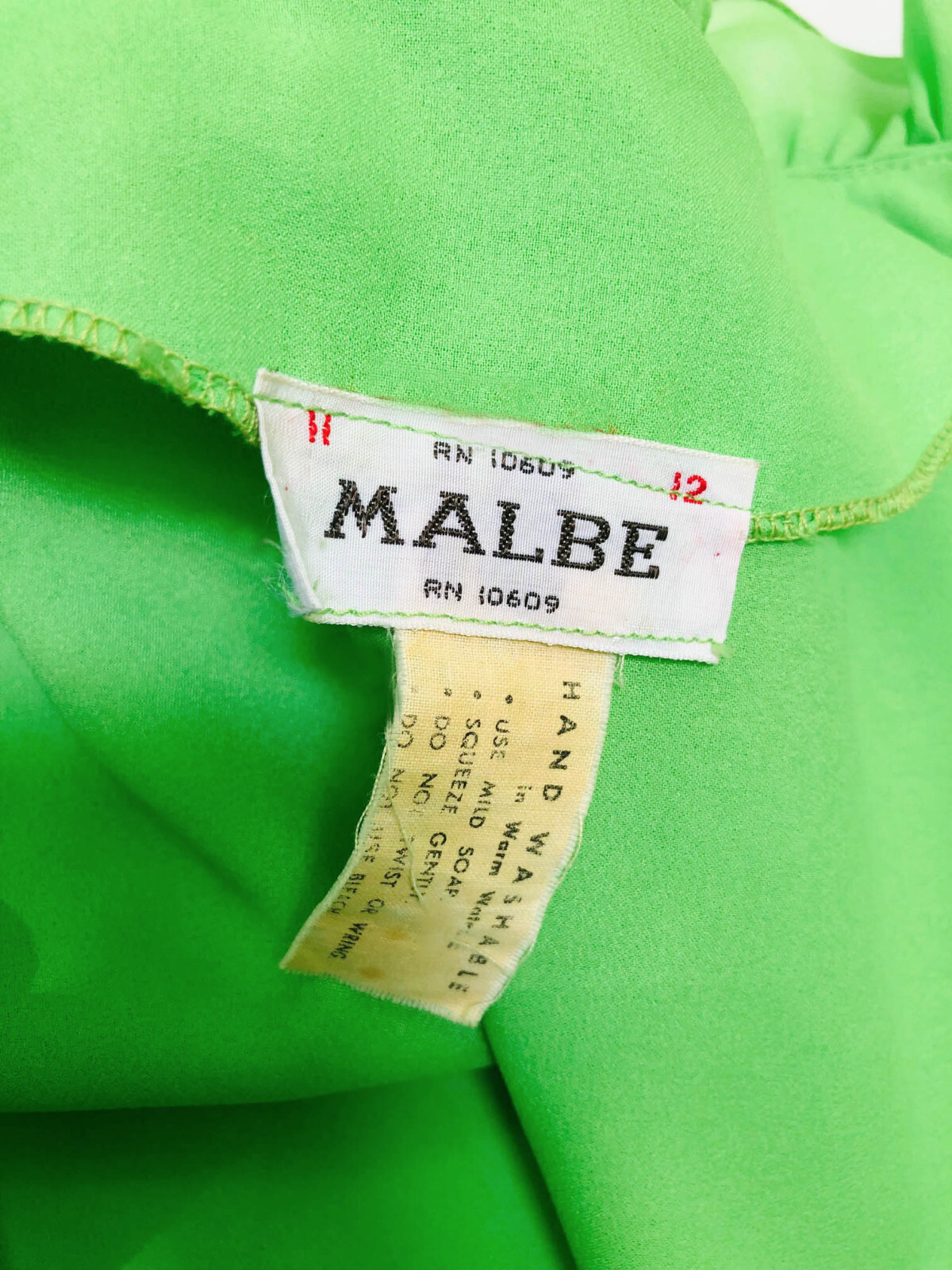 Malbe Lime Green Vintage 1960s/70s Ruffle Poly Chiffon Long Sleeve Disco Top 12