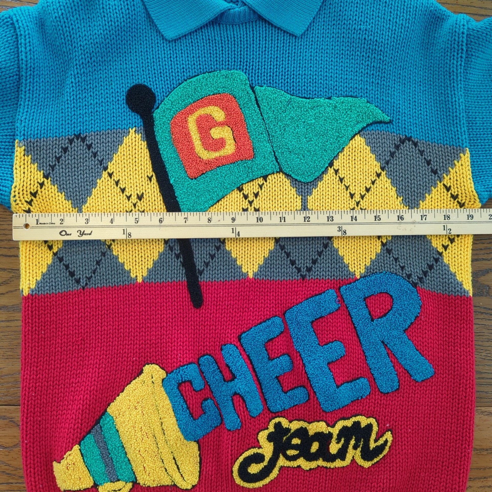Vintage Gitano Knits Colorful Argyle Sweater size L Cheer Team with Collar 90’s
