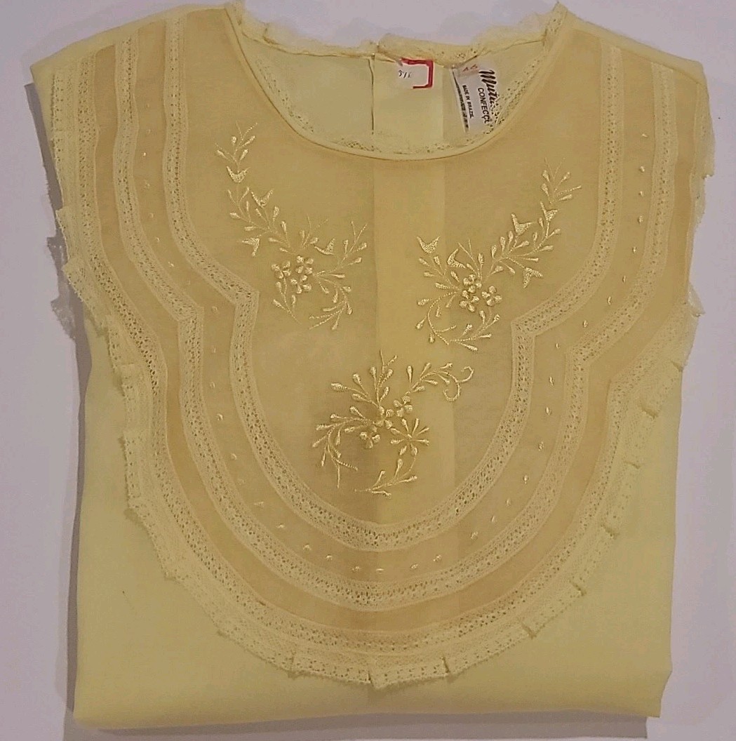 Prairie Blouse Shirt Lace Front Button Back Short Sleeve Cottagecore Vtg Yellow