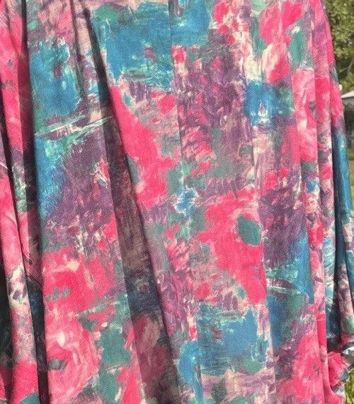 Caftan Lounge Dress Batwing Floral Plus Size Pink Blue Made USA Vintage