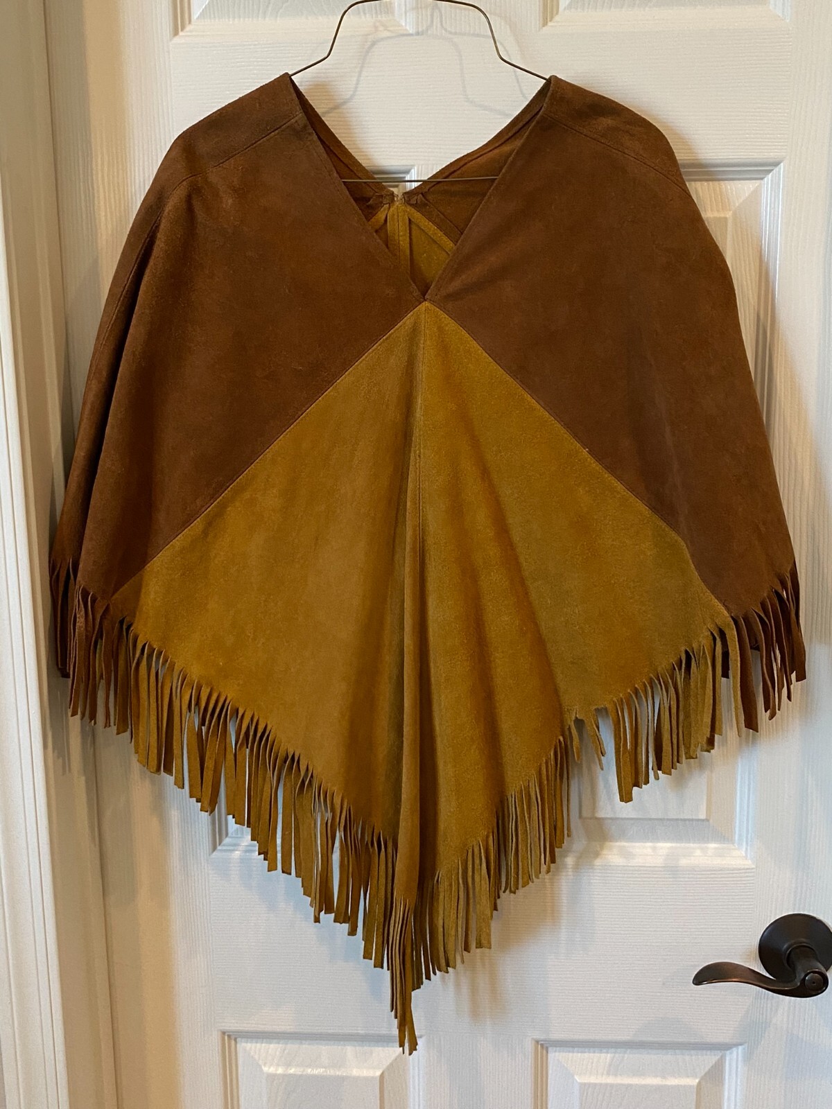 Vintage 1970s Suede Leather Poncho Womens Fringed King of the Ponchos