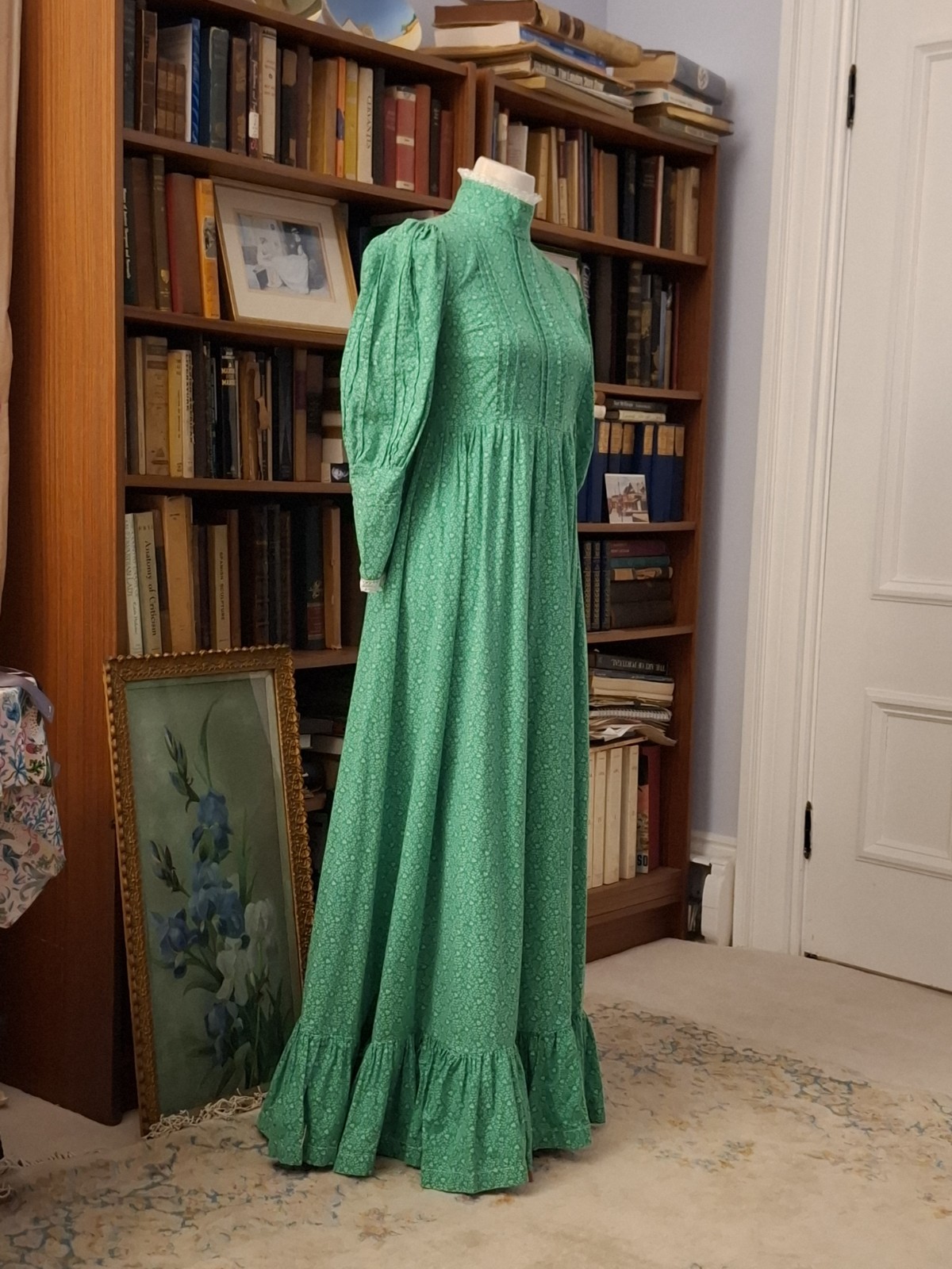 vintage laura ashley dress Maxi 70s Victian Green Modern Size 6 Vtg UK 14 US 10