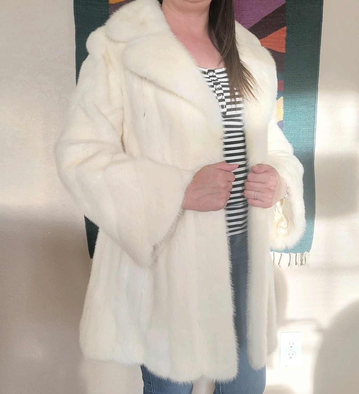 Ivory Fur Vintage Women’s Elegant Classic Coat for Women, Stylish Long Outerwear