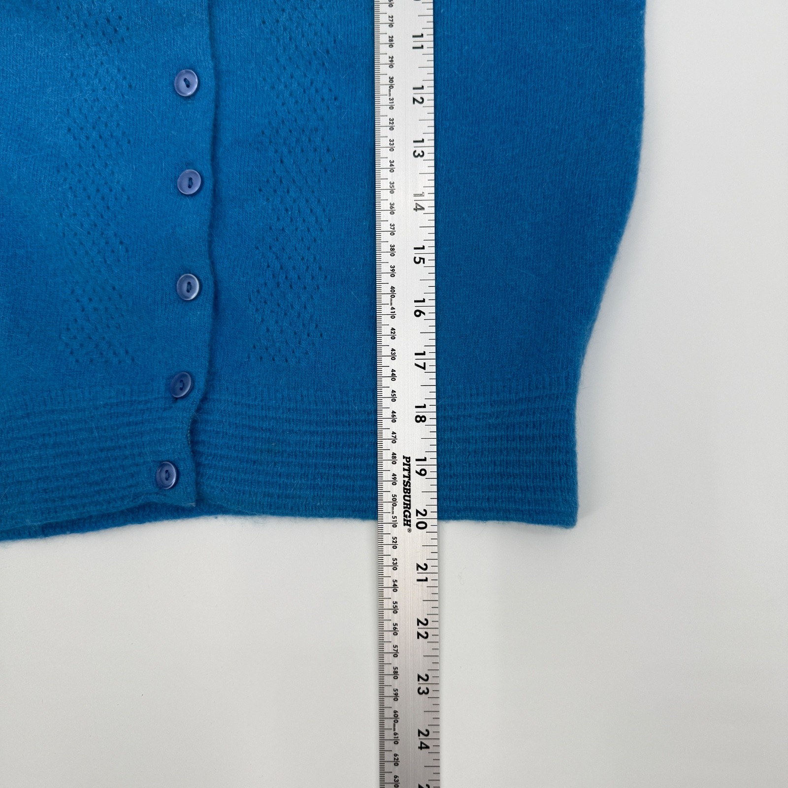 Vintage 60s 70s Loubella Knits Blue Pointelle Lambswool Fur Knit Sweater Collar