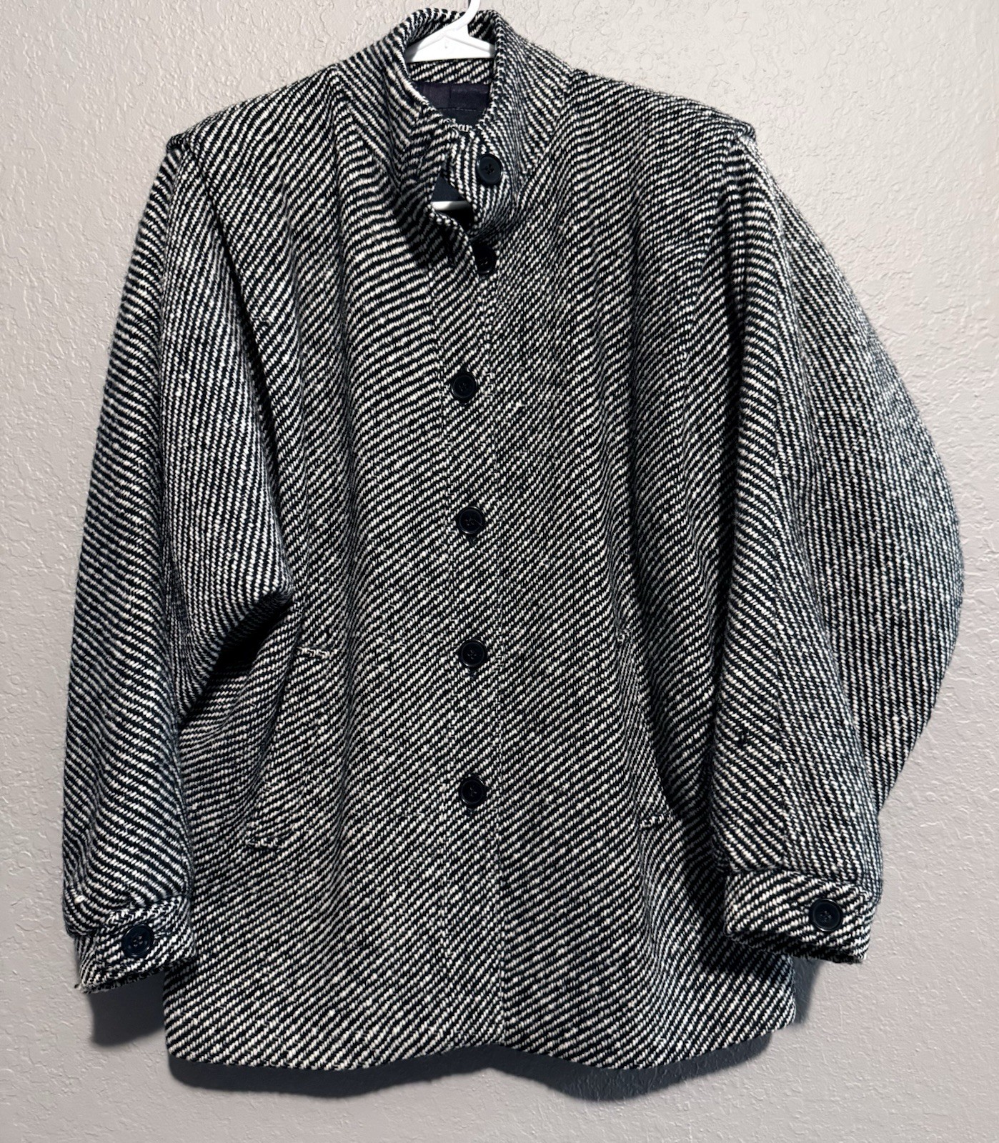 Vintage Women’s Barbarella 100% Pure New Wool Black & White Tweed Pattern Sz9/10