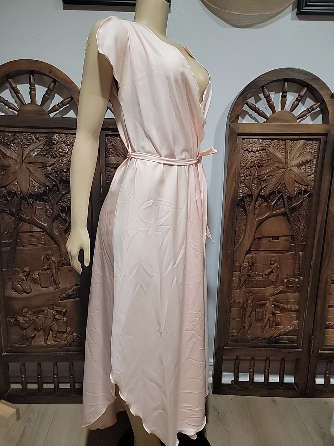 Vintage Georgette Trabolsi Neiman Marcus Pink M Belted Night gown FABULOUS #C