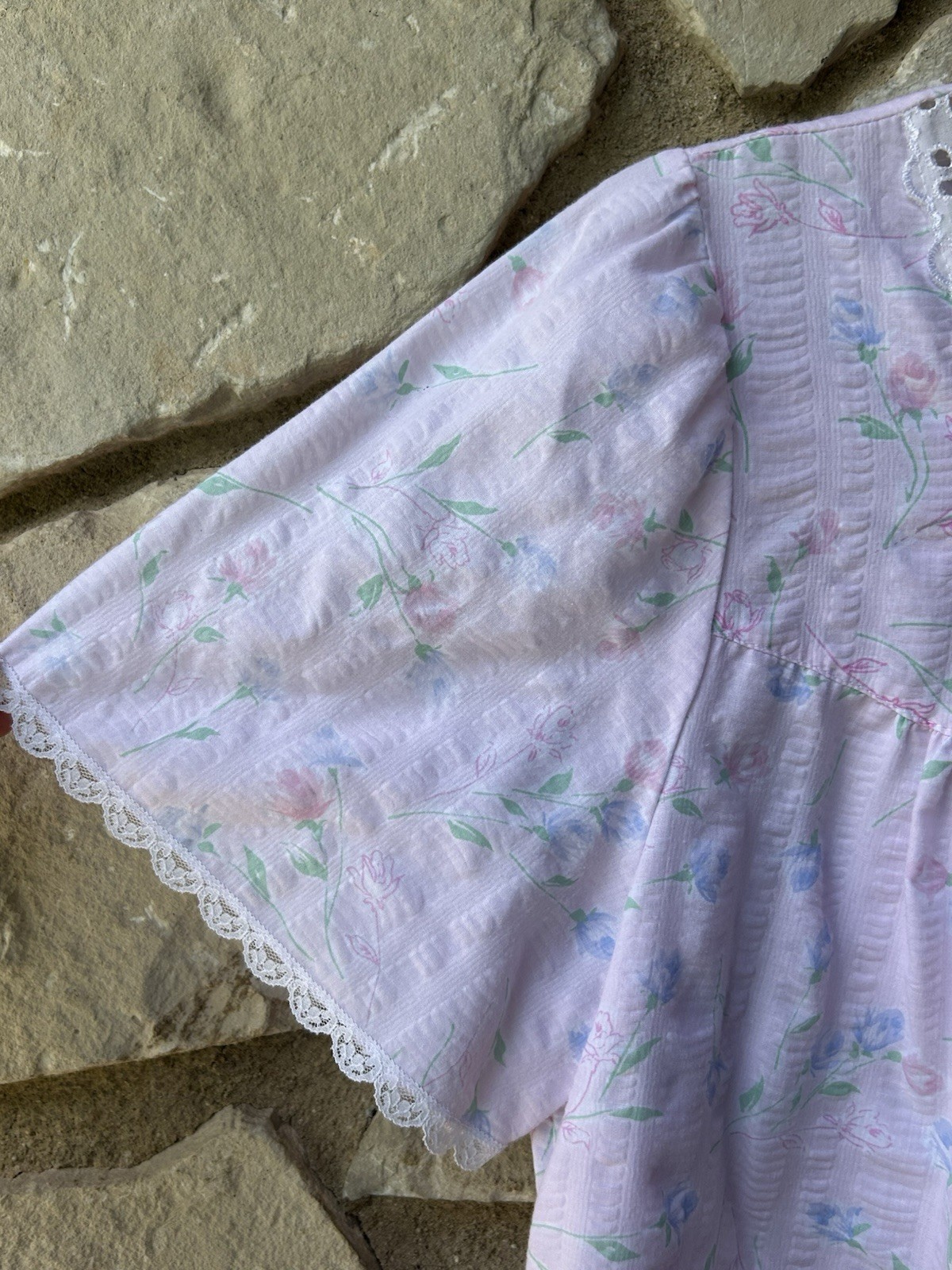 Vintage CHARACTER Duster House Dress Robe Large Pink Multi Floral Sheersucker