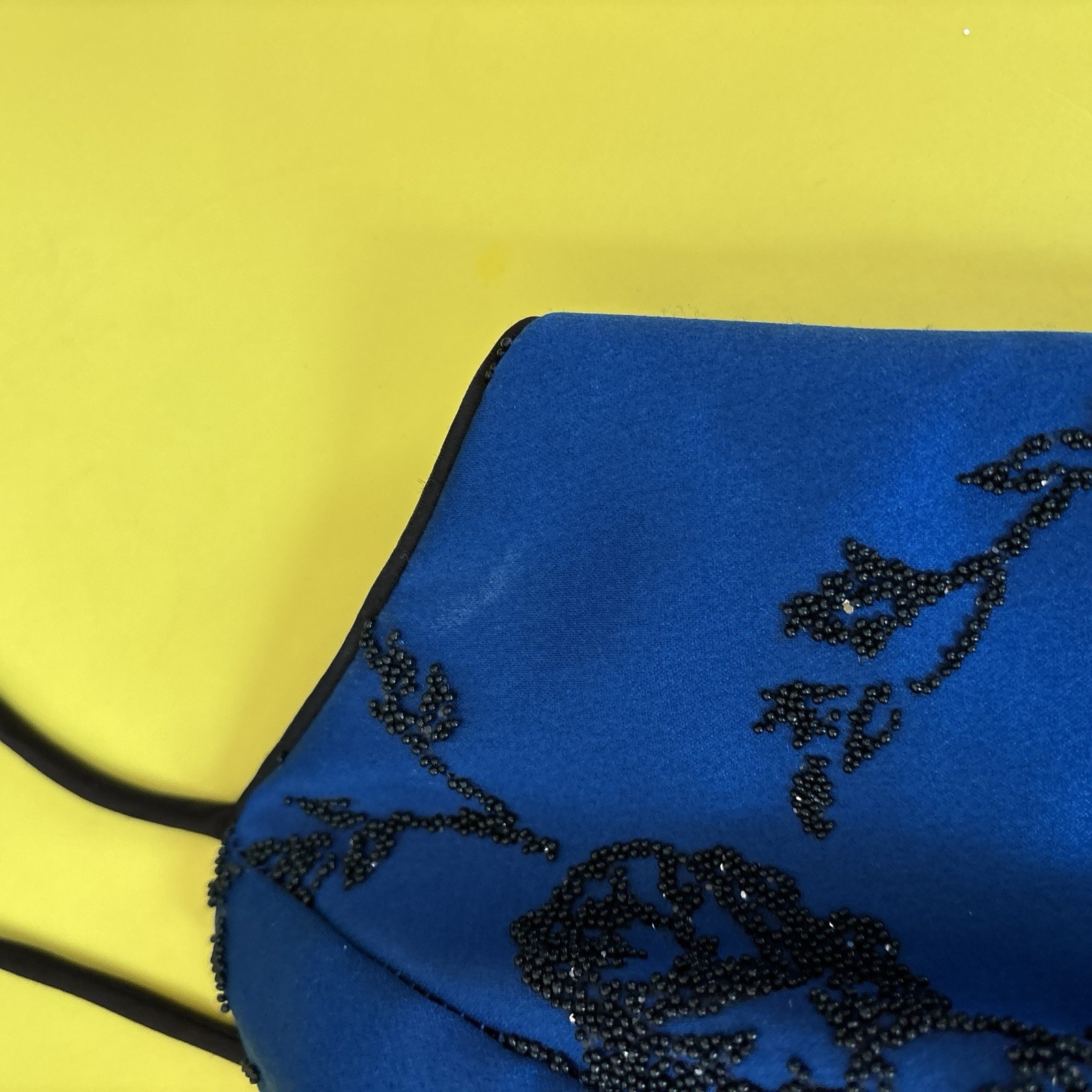 Vintage Sapphire Blue Floral Beaded Spaghetti Strap Cocktail Dress Sz 9/10