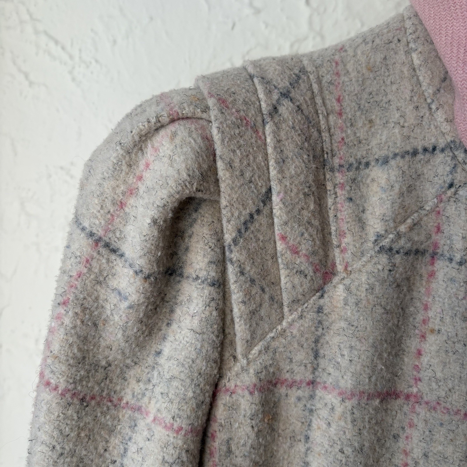 NEW YORK GIRL Women’s Vintage Plaid Wool Coat Size 10 Beige Pink w/ Scarf