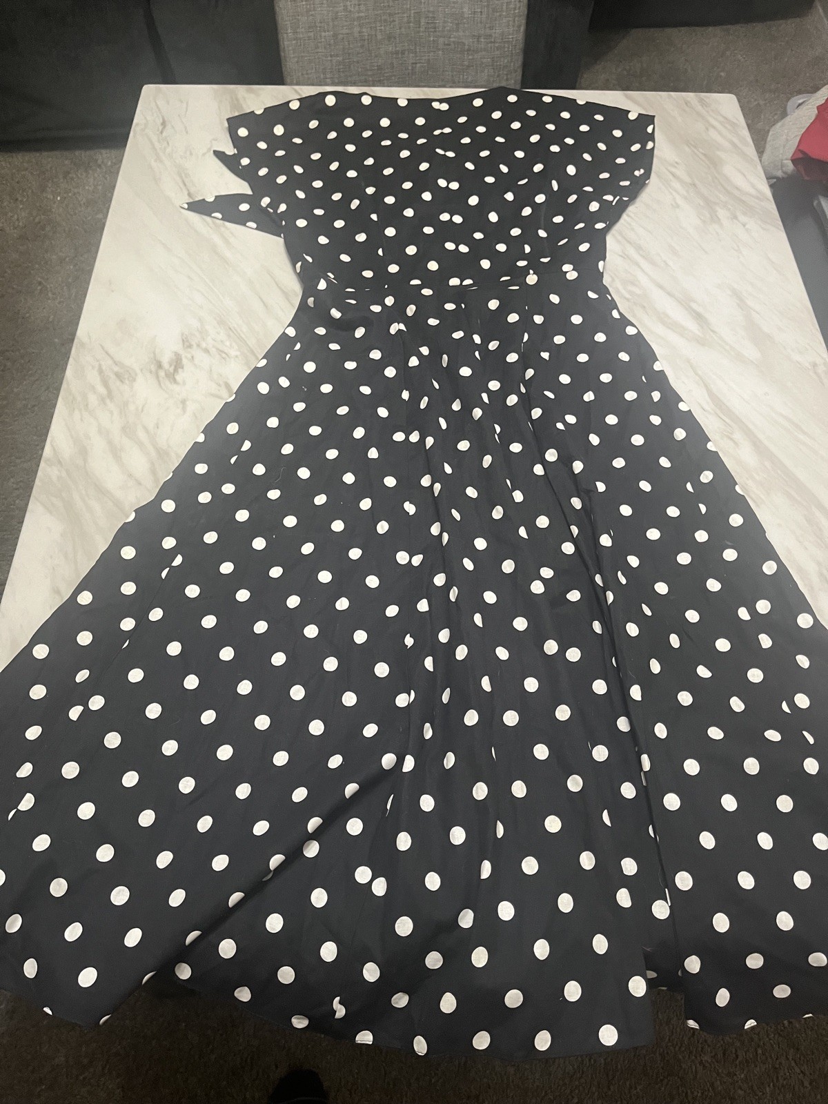 Tina Barrie Long Dress sz 12 Polka Dot Black White Button Front Cotton Vintage