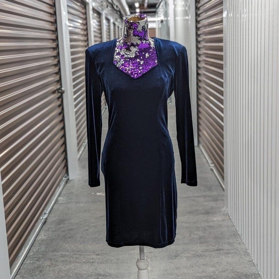 Vintage 90s Grunge Dark Academia Blue Velvet Mini Dress K.C. Spencer 6 Whisigoth