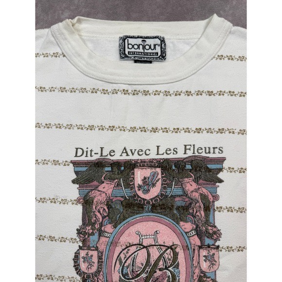 VTG Bonjour International White Floral Print Sweatshirt S Cottagecore French