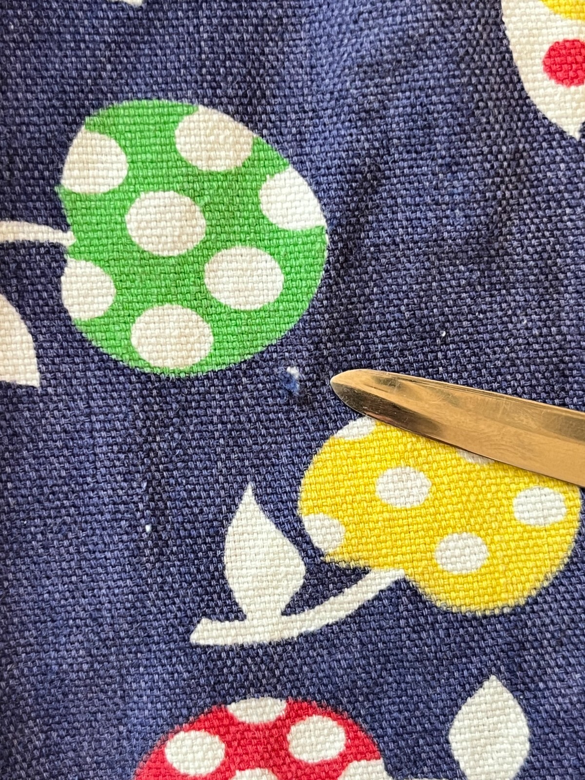 Vintage Womens Shorts Size Small Groovy 1970s Polka Dot Fruit High Waisted Blue