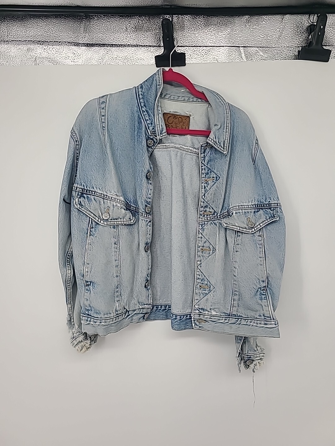 Vintage Code Bleu Light Wash Denim Distressed Jean Jacket XL Retro 80s 90s
