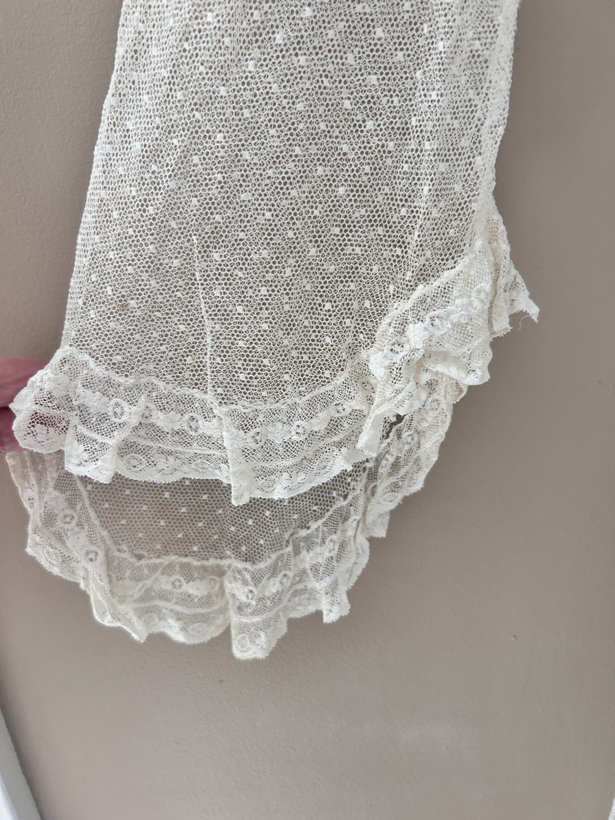 Antique Edwardian Dress 1920 Ivory Mesh Lace 32 XS S Vintage Wedding Gown
