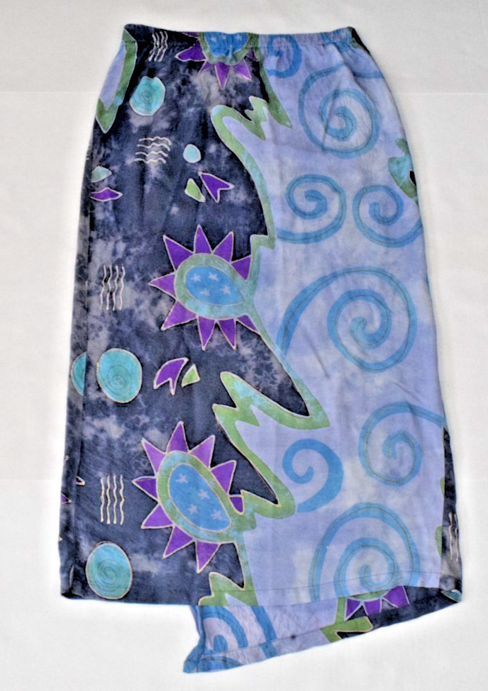 Vintage Wrap Skirt Size S/M 90s Purple Bohemian Batik Asymmetrical Button Top