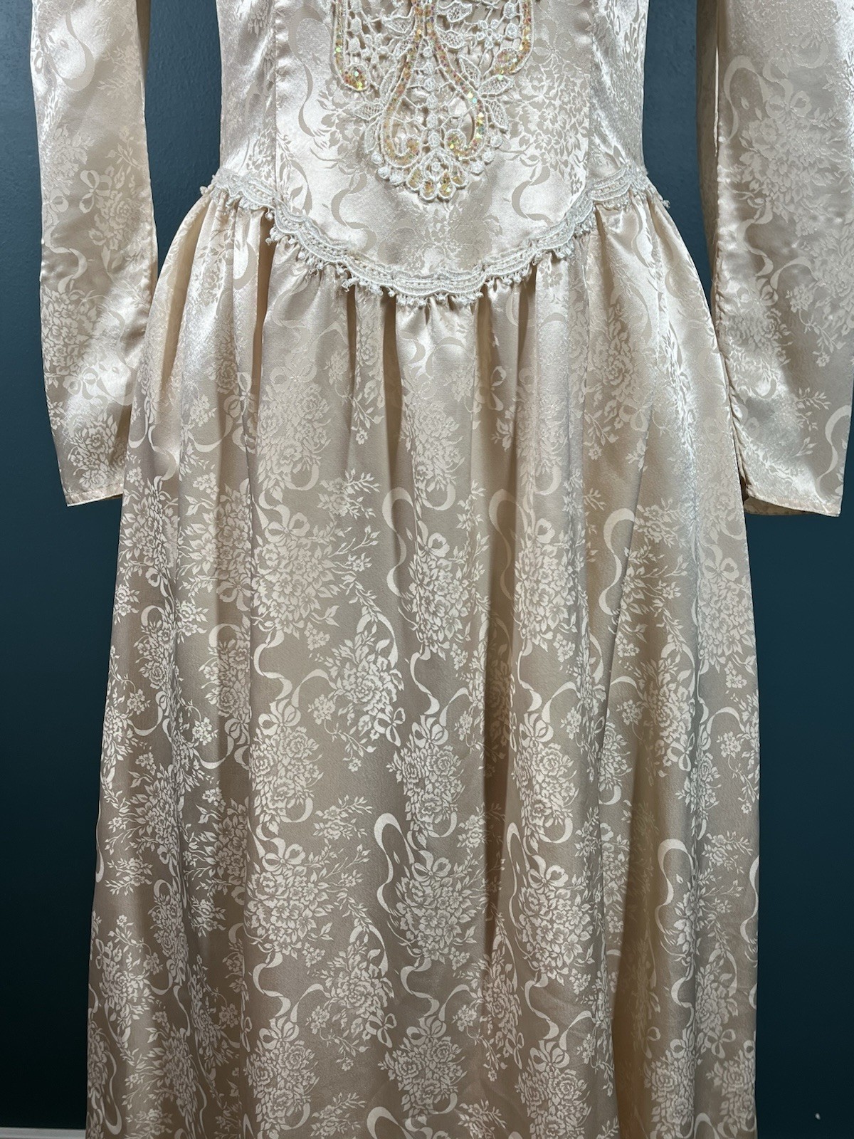 Vintage Scott McClintock Victorian Brocade Dress Peach Glitter Cottage Core Sz 4