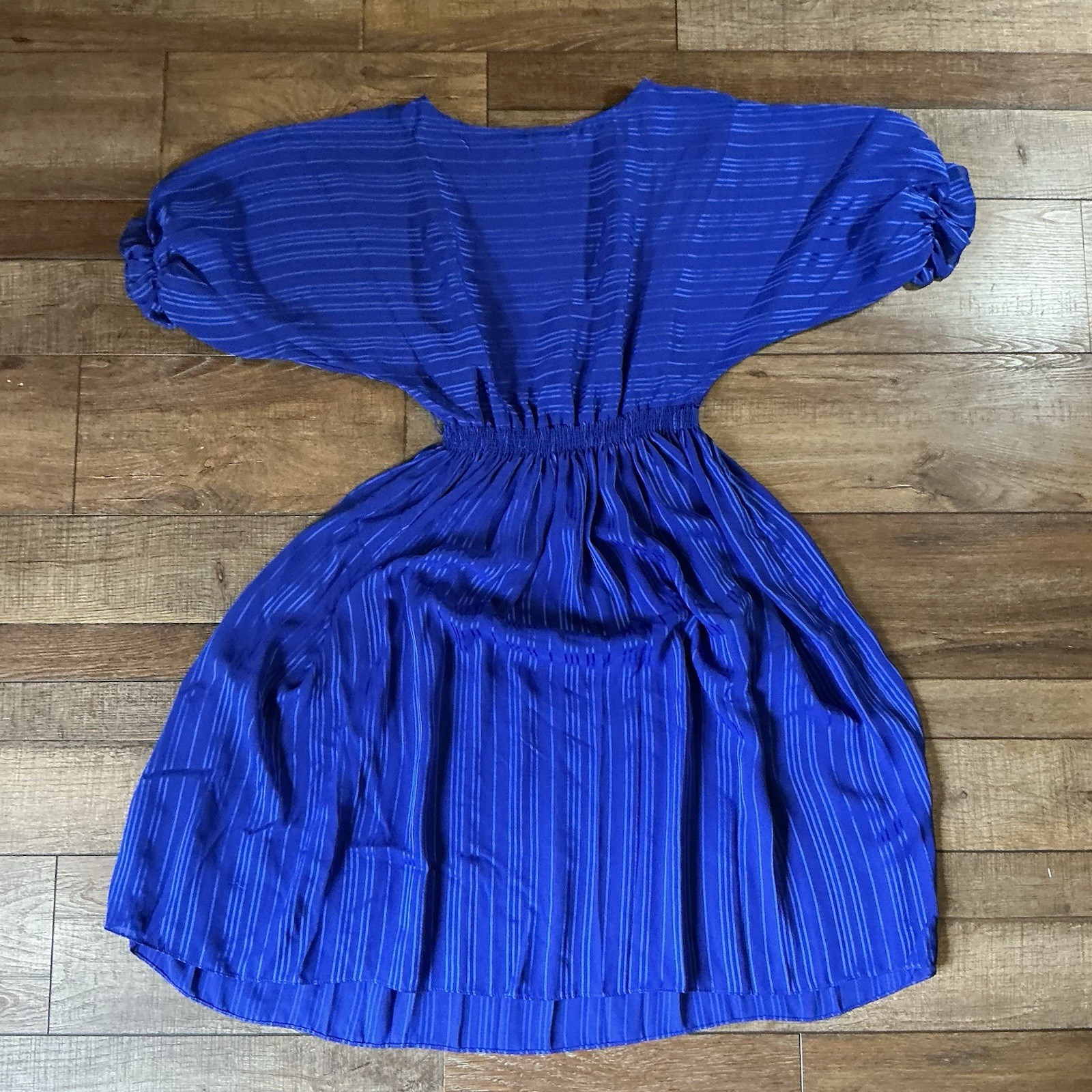 VINTAGE Size S/M – Melissa Petites Royal Blue Striped Midi Dress Batwing #23708