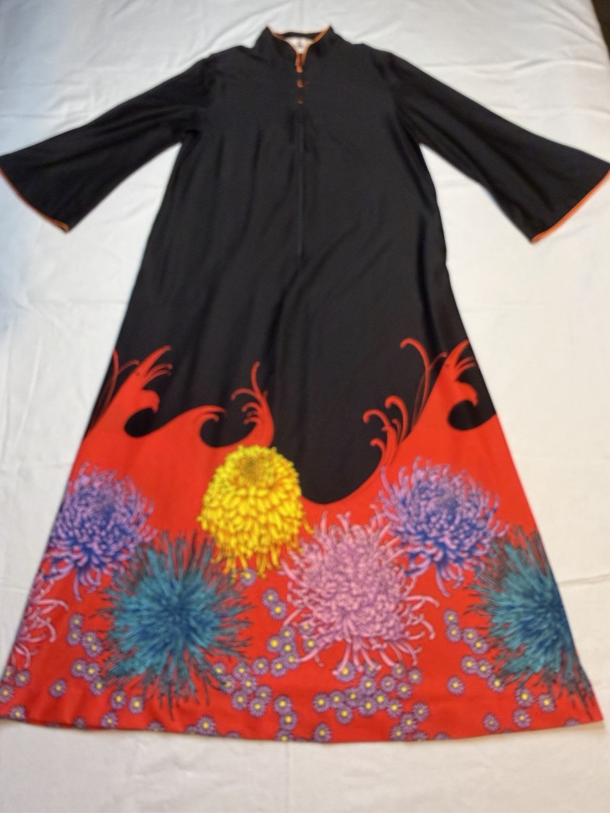 David Brown California Long Floral Patio House Dress Gown Size L Vintage 70s