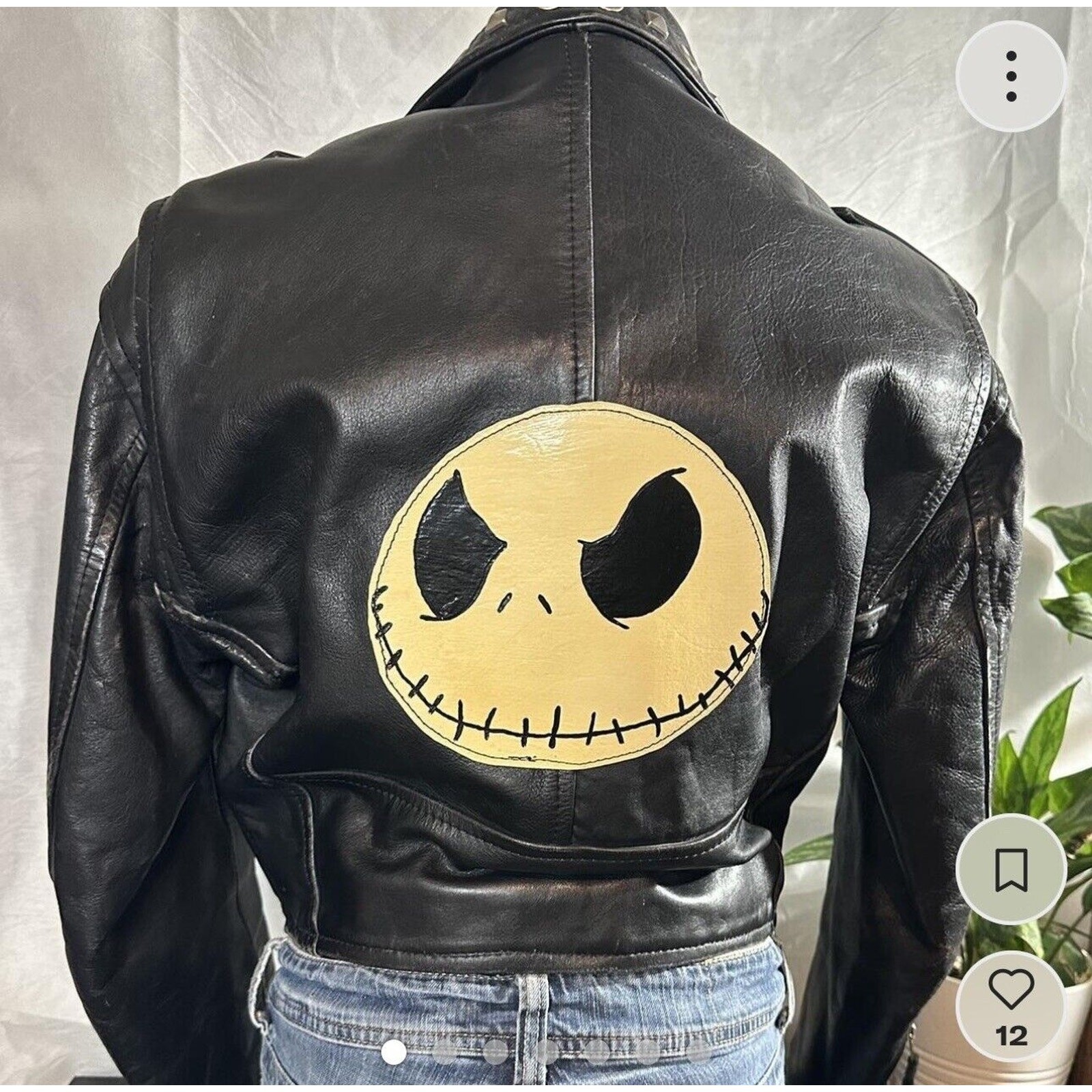 Vtg Nightmare Before Christmas Cropped Studded Leather Jacket Hand Painted Jack