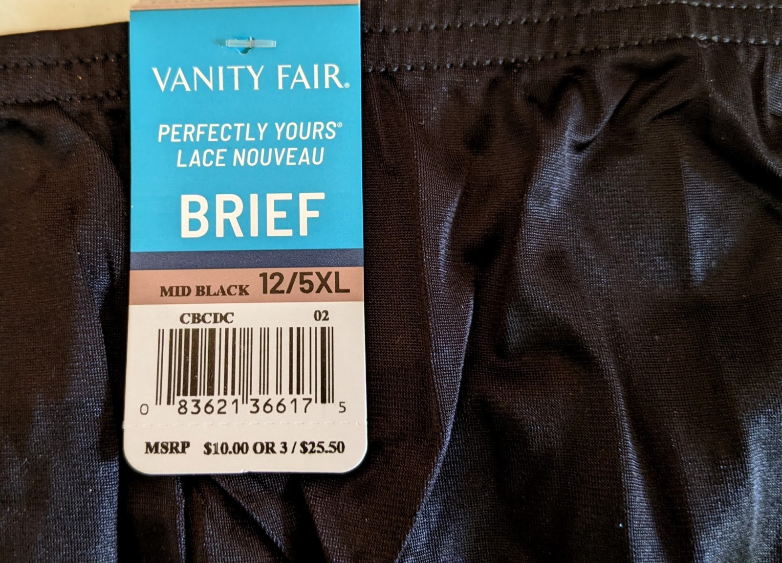 Vanity Fair Perfectly Yours Lace Nouveau Full-Cut Black Brief Plus Size 12/5XL