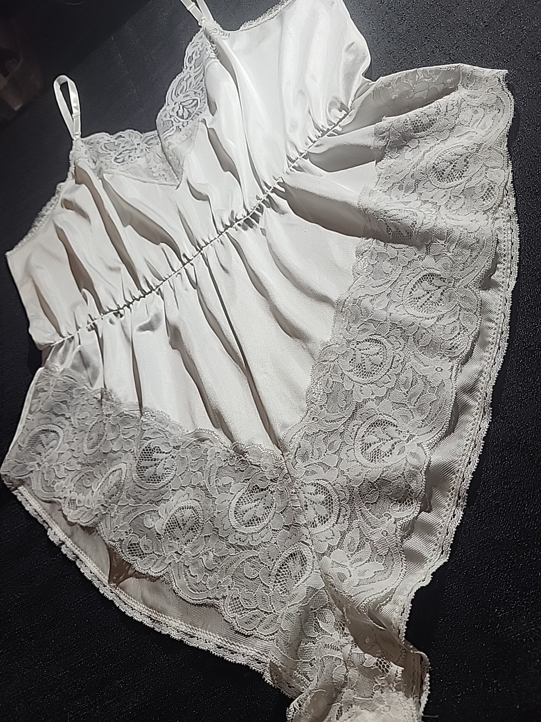 Vtg Antron III Nylon Teddy Snap Crotch Wide Front Lace Trim Size 26W-28W 03182