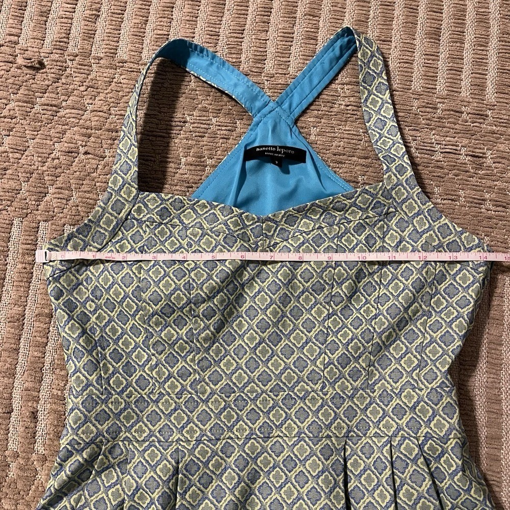 Nanette Lepore Women Size 2 A Line Mini Dress Retro 70s Inspired Blue Green