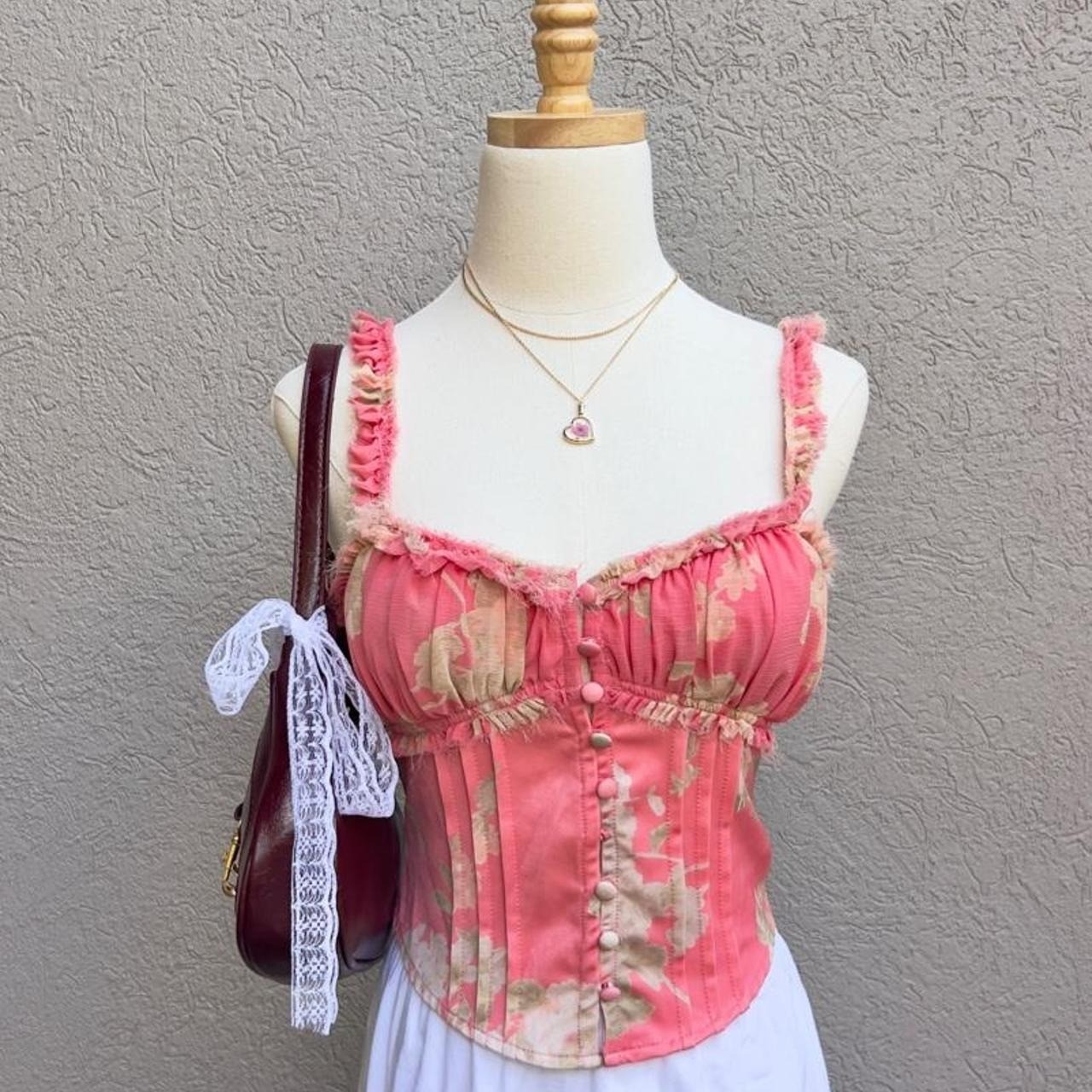 Kimchi Blue Urban Outfitters Pink Floral Corset Top Size XS Cottage Balletcore