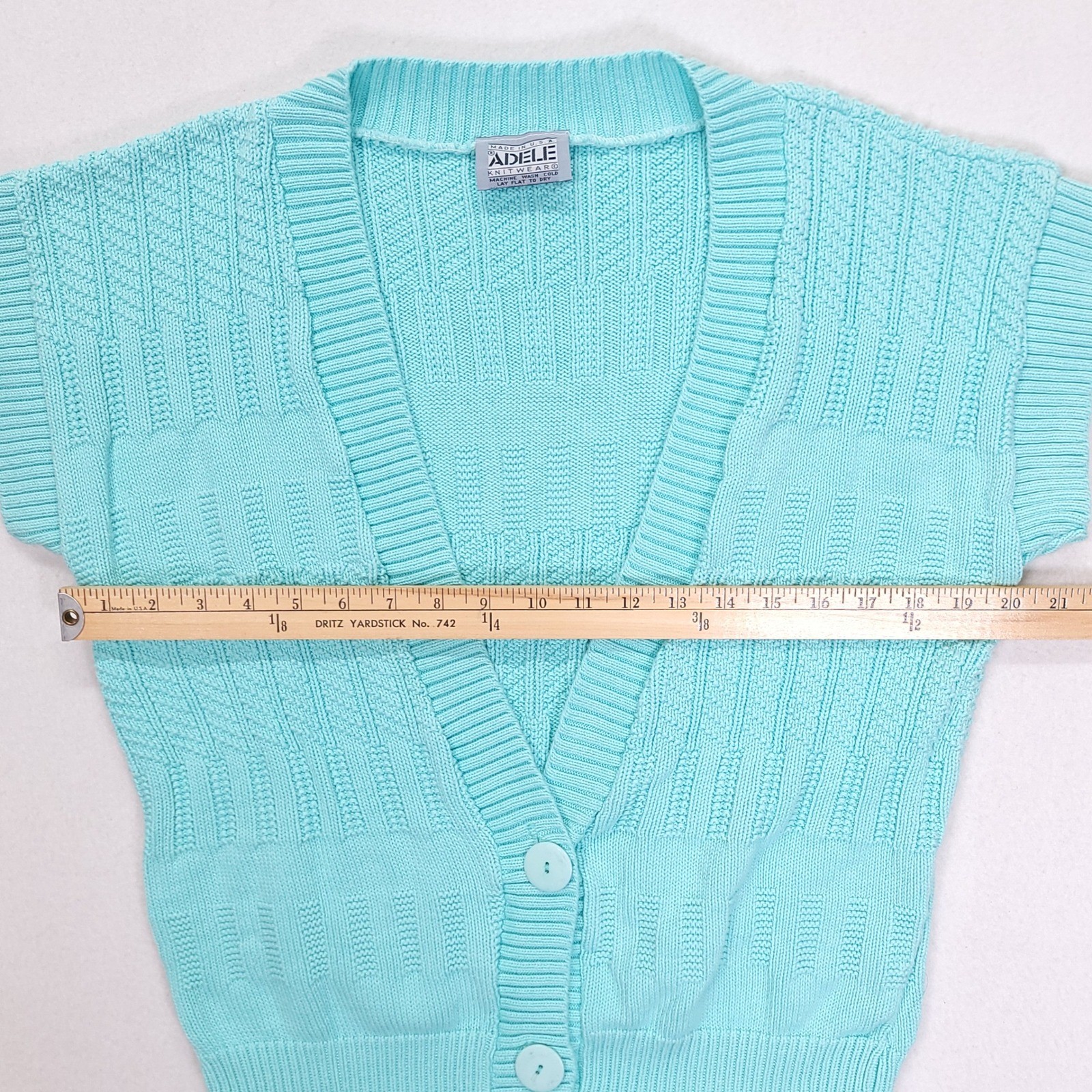 Vintage Adele Knitwear Turquoise Aqua Blue Cotton Button Front Sweater Vest USA