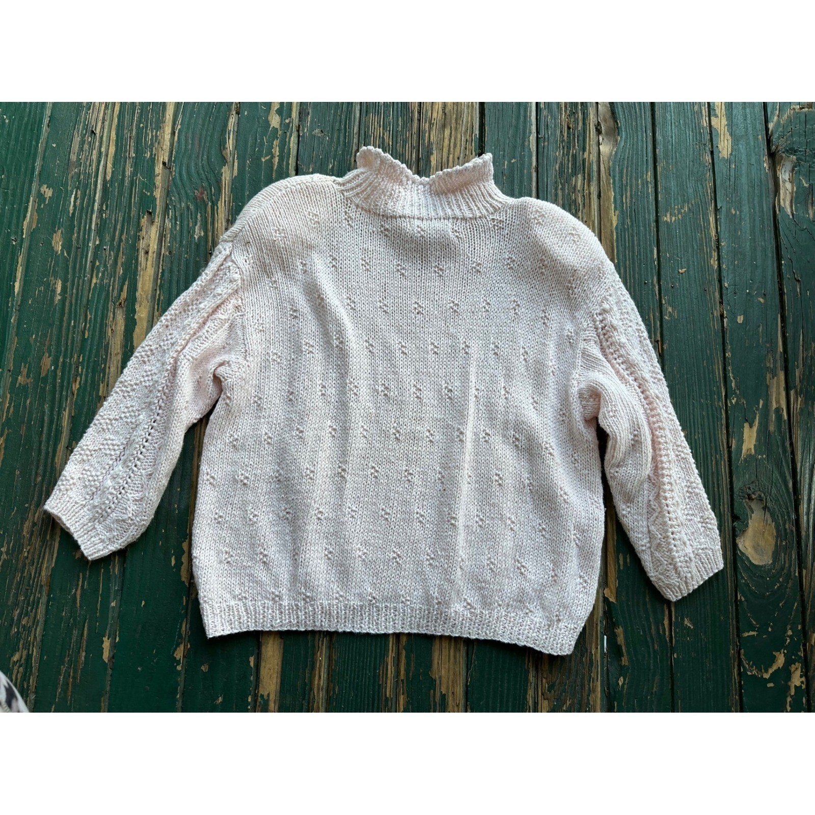 Jennifer Reed Vintage Hand Knit Pink Pearl Collar Ramie Cotton Sweater Medium