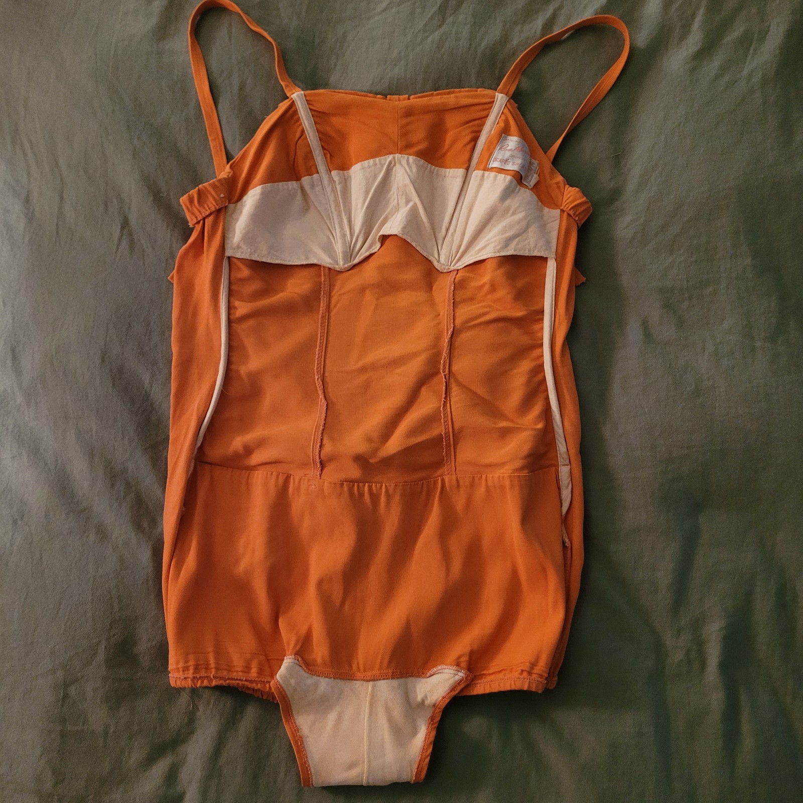 Vintage 1950s Rose Marie Reid Draped Sheath Swimsuit Orange Bow Pinup S M