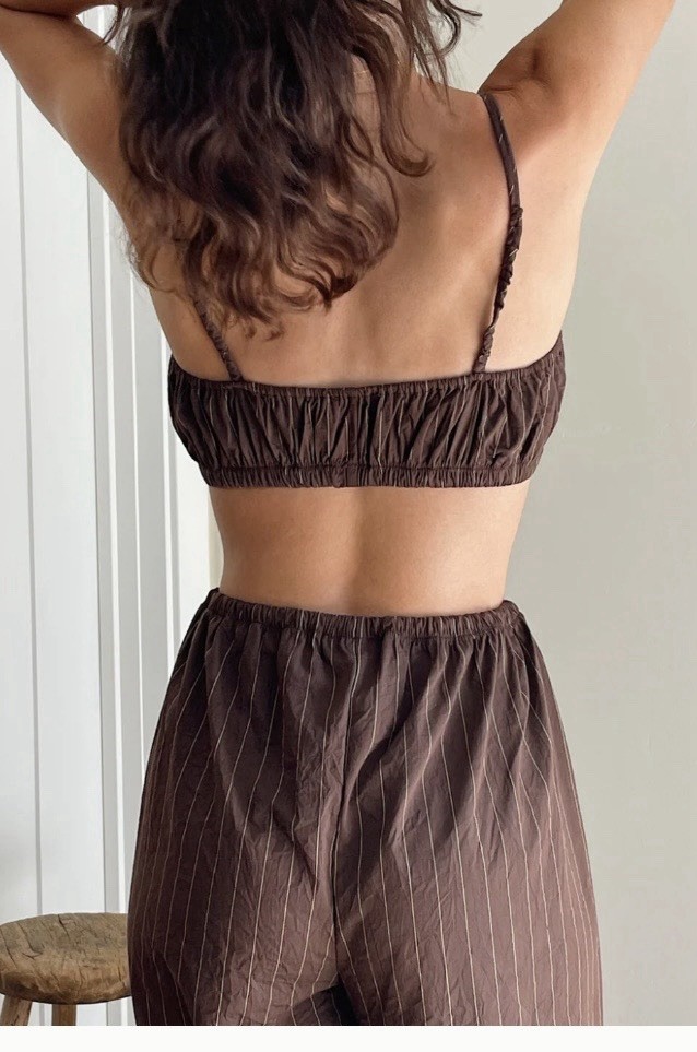 The Ludlow Shop Millie bra top in brown barn stripe XS S deadstock cotton