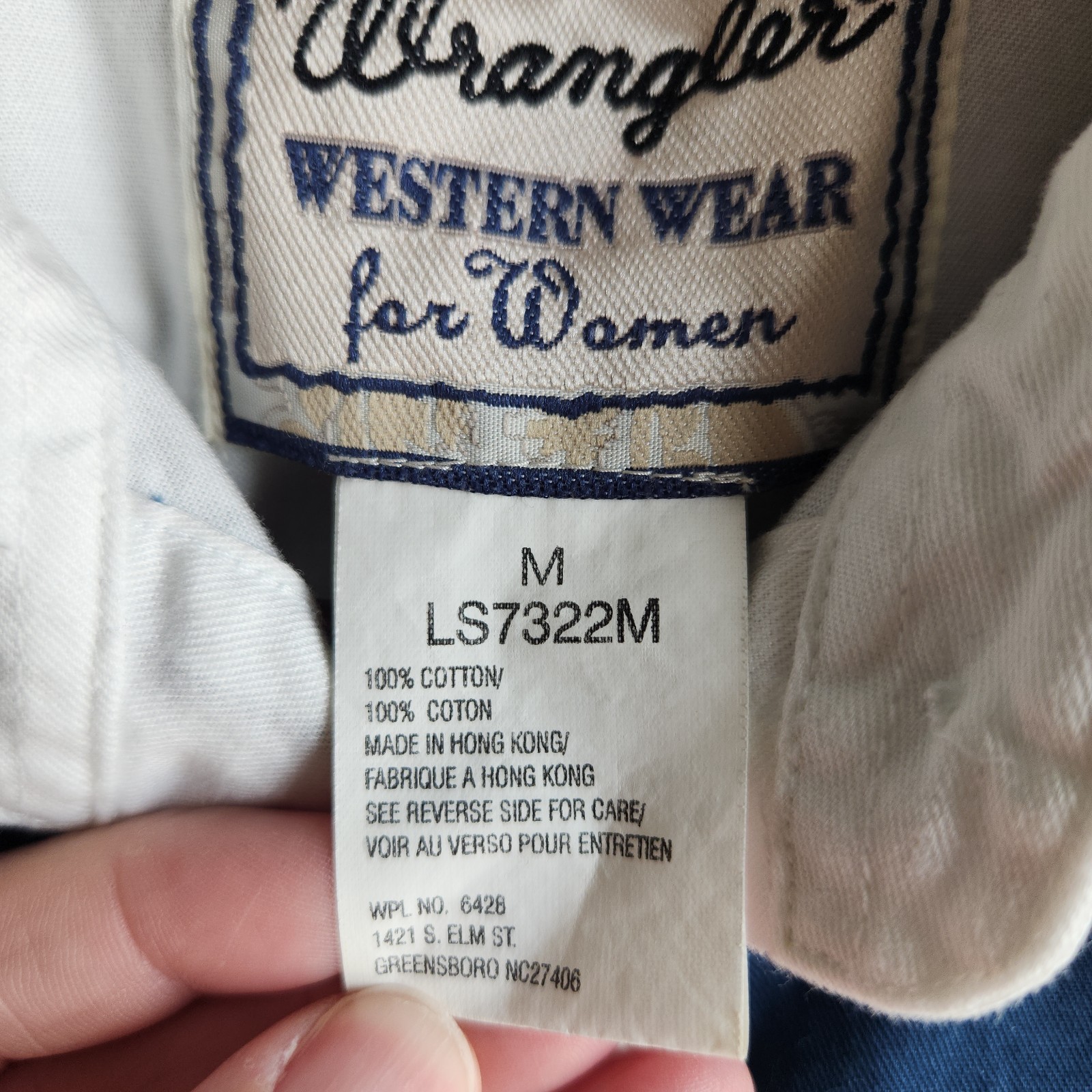 Vtg Wrangler Western Wear Women M Shirt Blue White Embroidered Contrast Yoke 90s