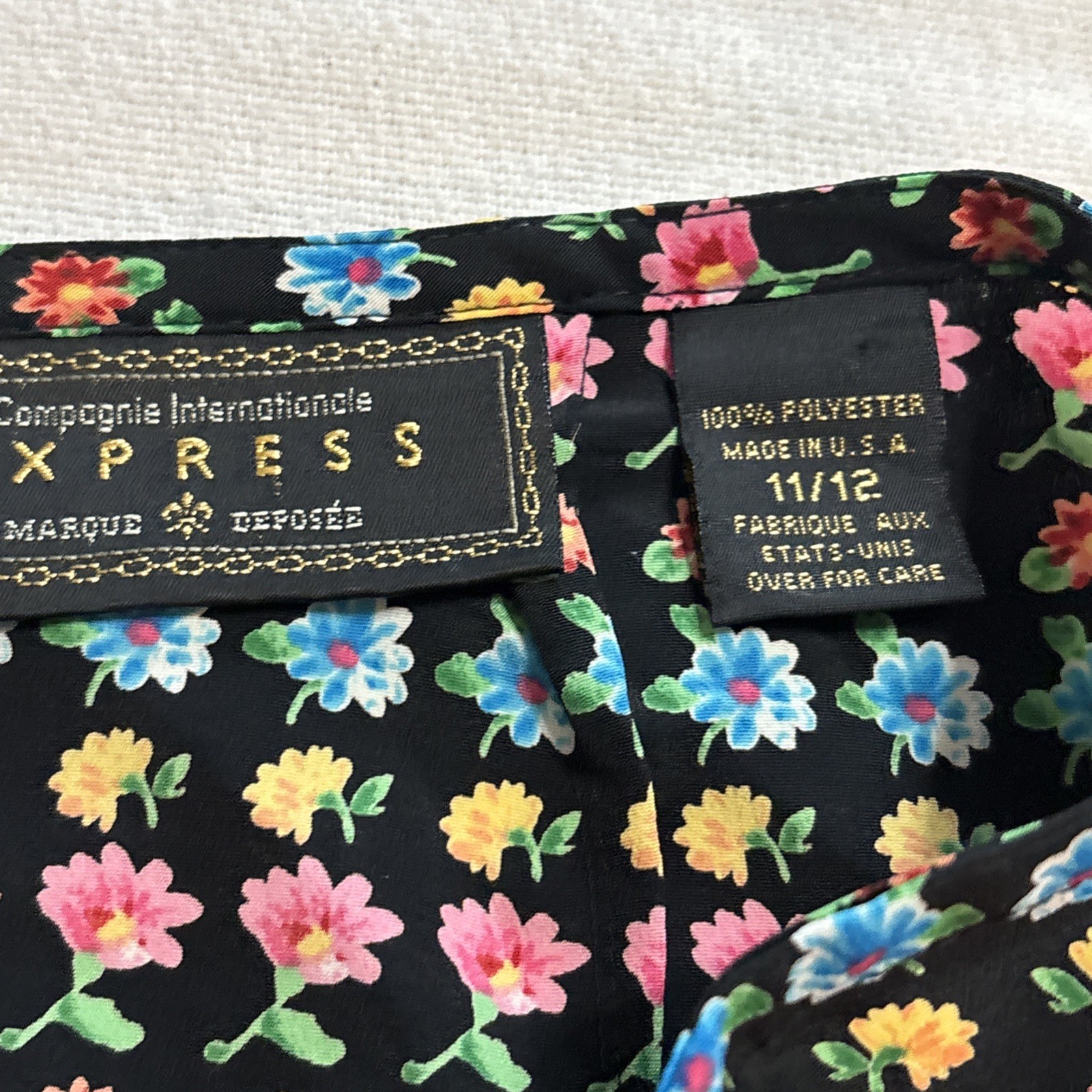 VTG 90’s Compagnie Internationale Express Skirt Black Floral Artsy Sz 11/12