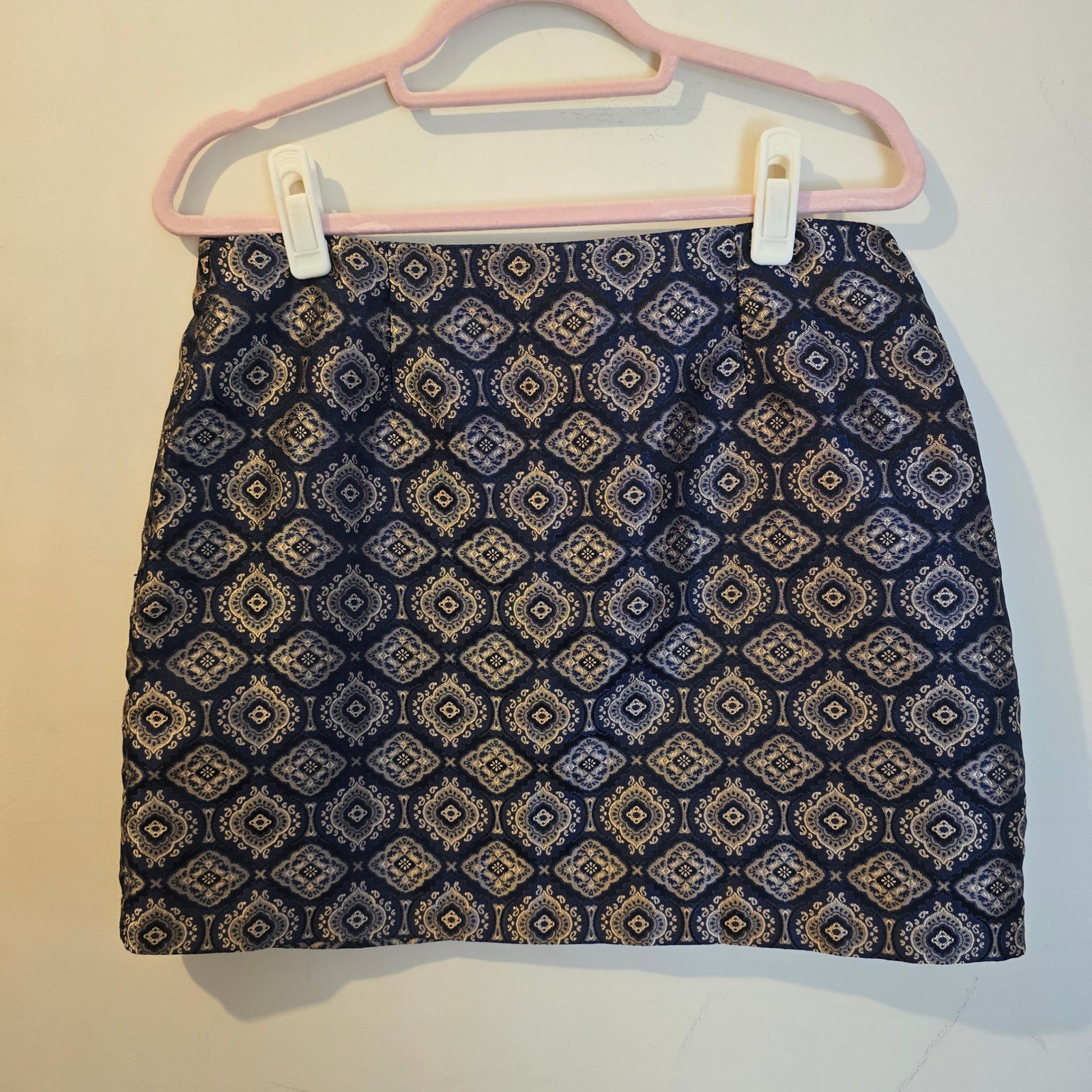 Jonathan Martin Vintage Brocade 2 Piece Set Crop Top Mini Skirt Navy Gold Sz 13