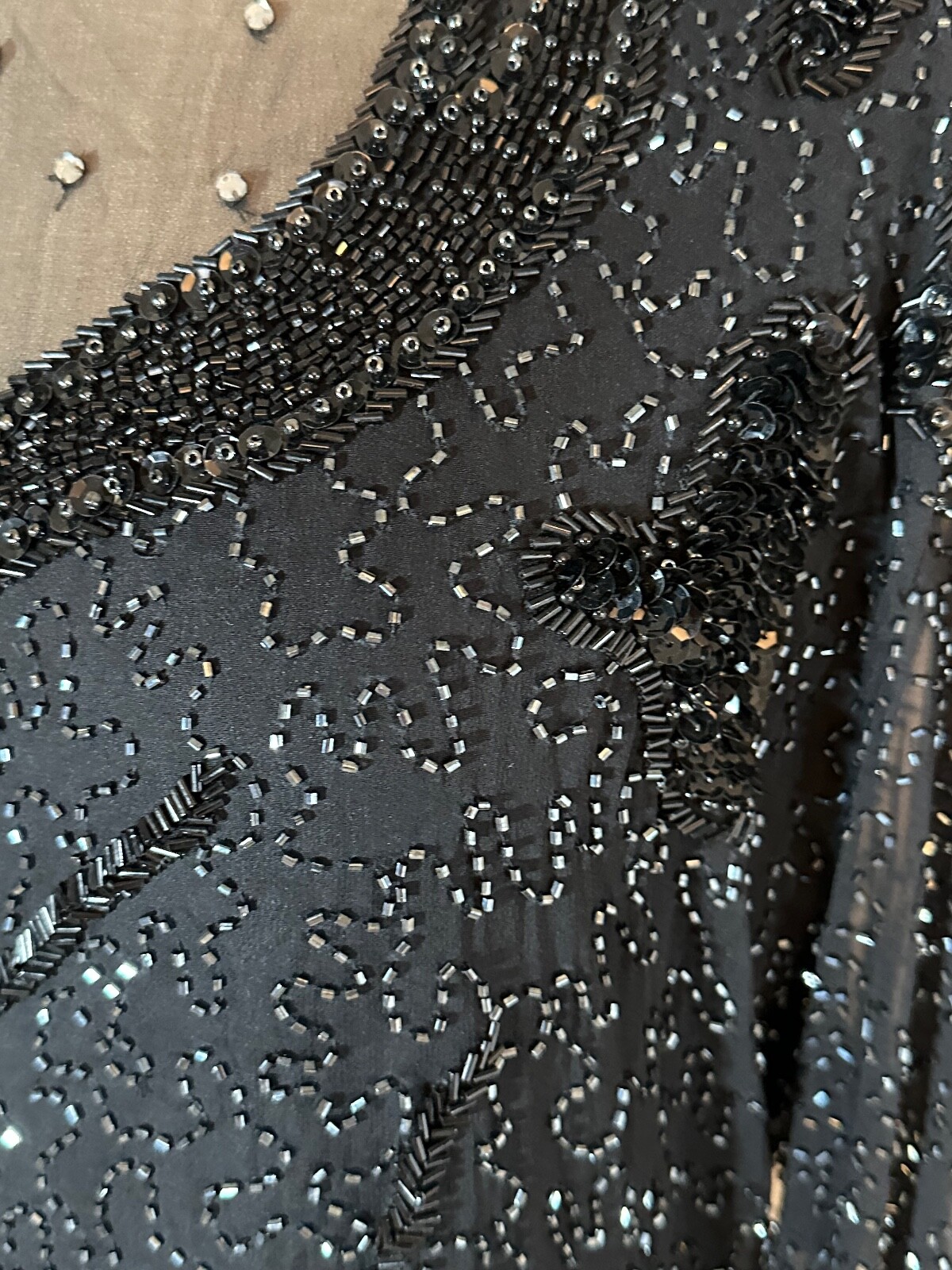 Vintage Sho Max Sheer Black Sequin Beaded Rhinestone Lined Top Blouse Sz M