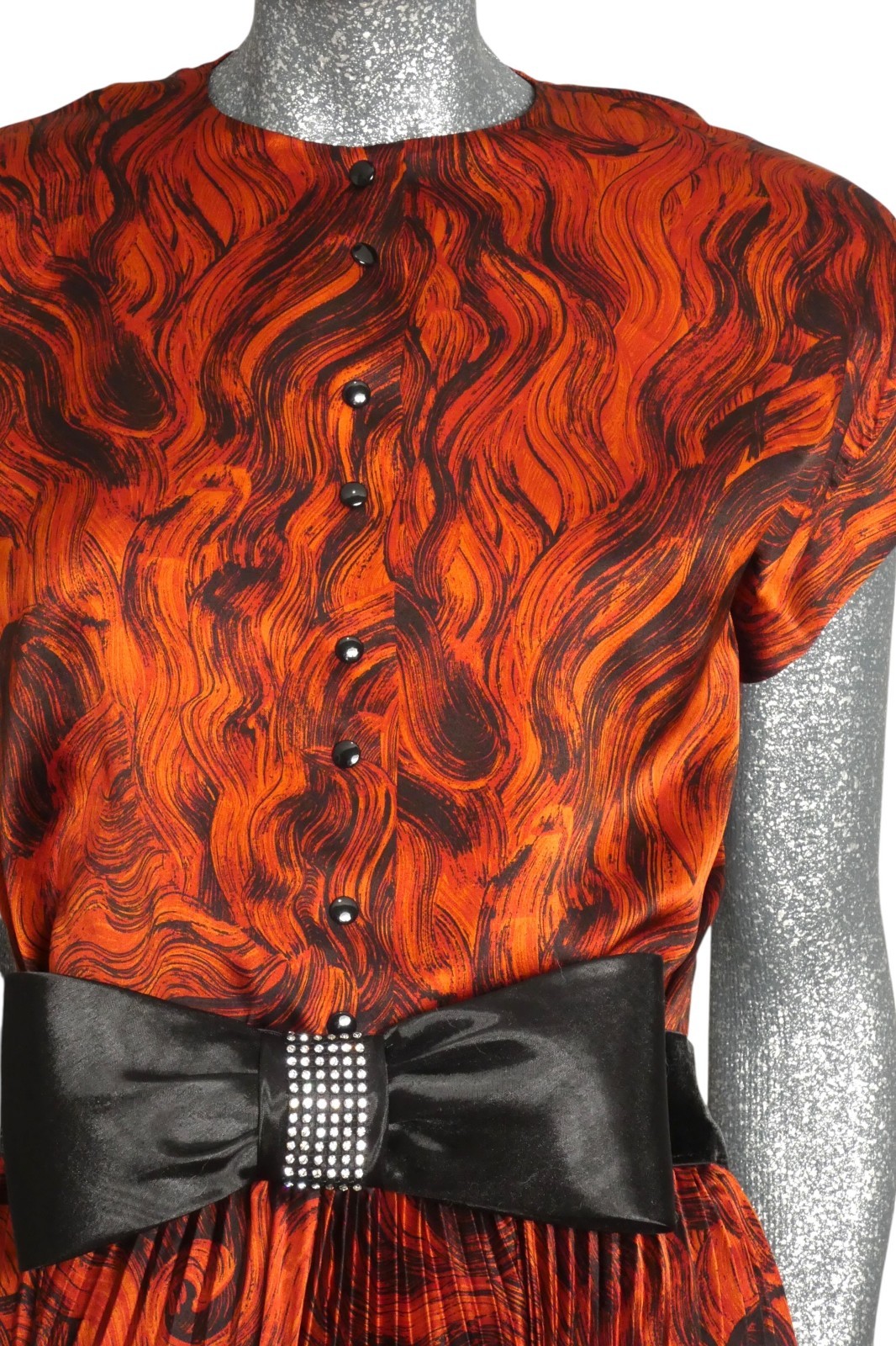 PIERRE CARDIN – 1980s Orange Printed Satin Ensemble, Size-6