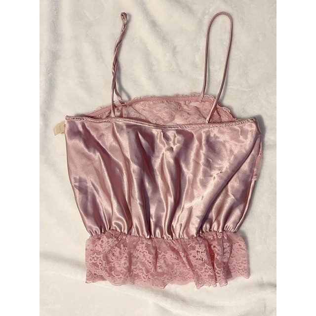 Vintage Body Chic dusty pink peplum crop lingerie top with lace (M)