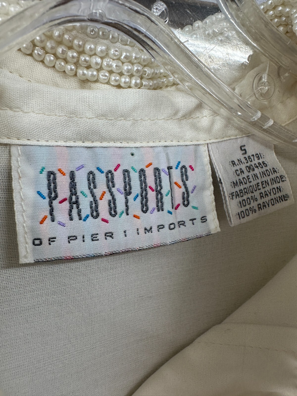 Vintage Passports Of Pier 1 Imports Top Womens Small Ivory Blouse Button Pearl